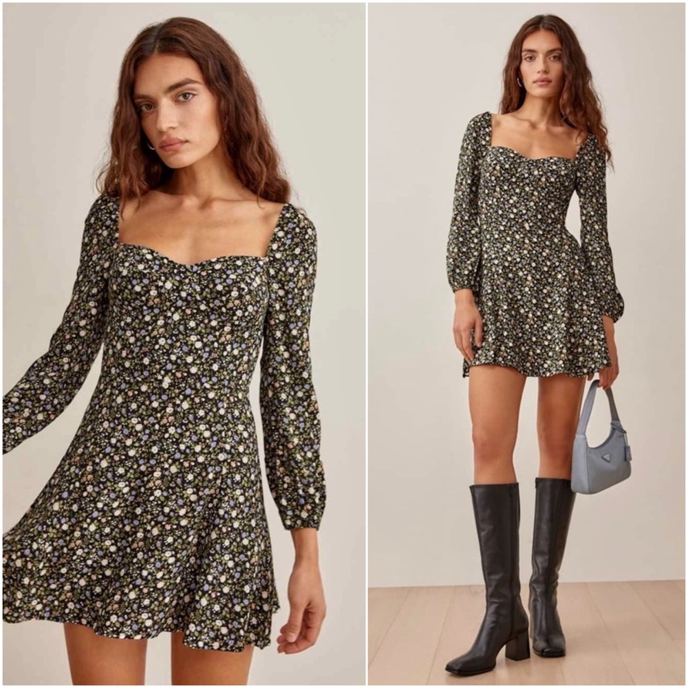 REFORMATION Mochi Floral Sweetheart Neck 90s Coquette Soft Girl Dollette Dress 6